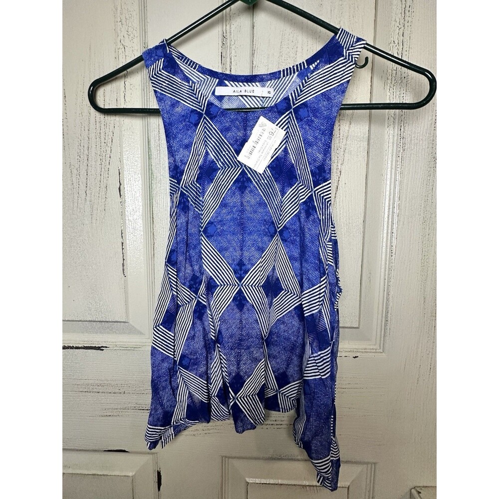 Aila Blue Morley Delray Lemonade Top Diamond Sz XS Blue And White
